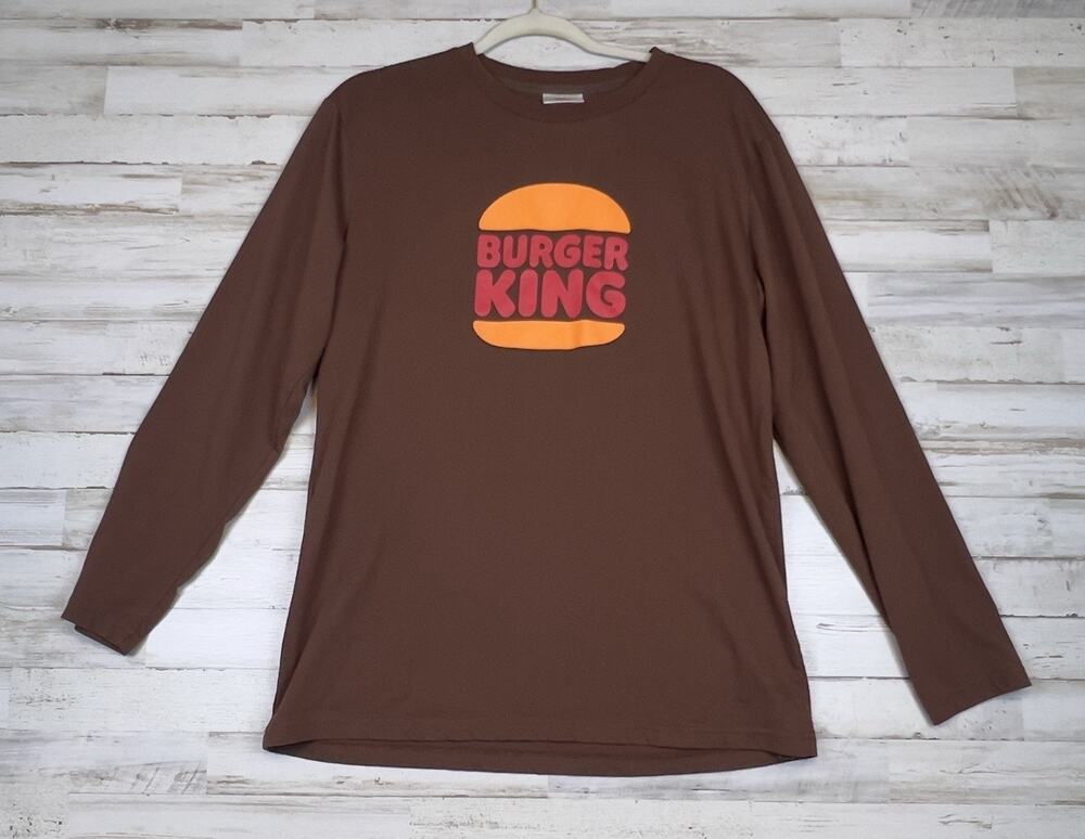 Burger King Employee Long Sleeve T-Shirt Brown Logo Crew Uniform Size Large